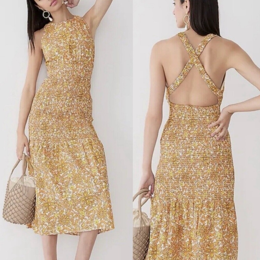 NWT J Crew Smocked Flower Power Maxi Dress Size 12